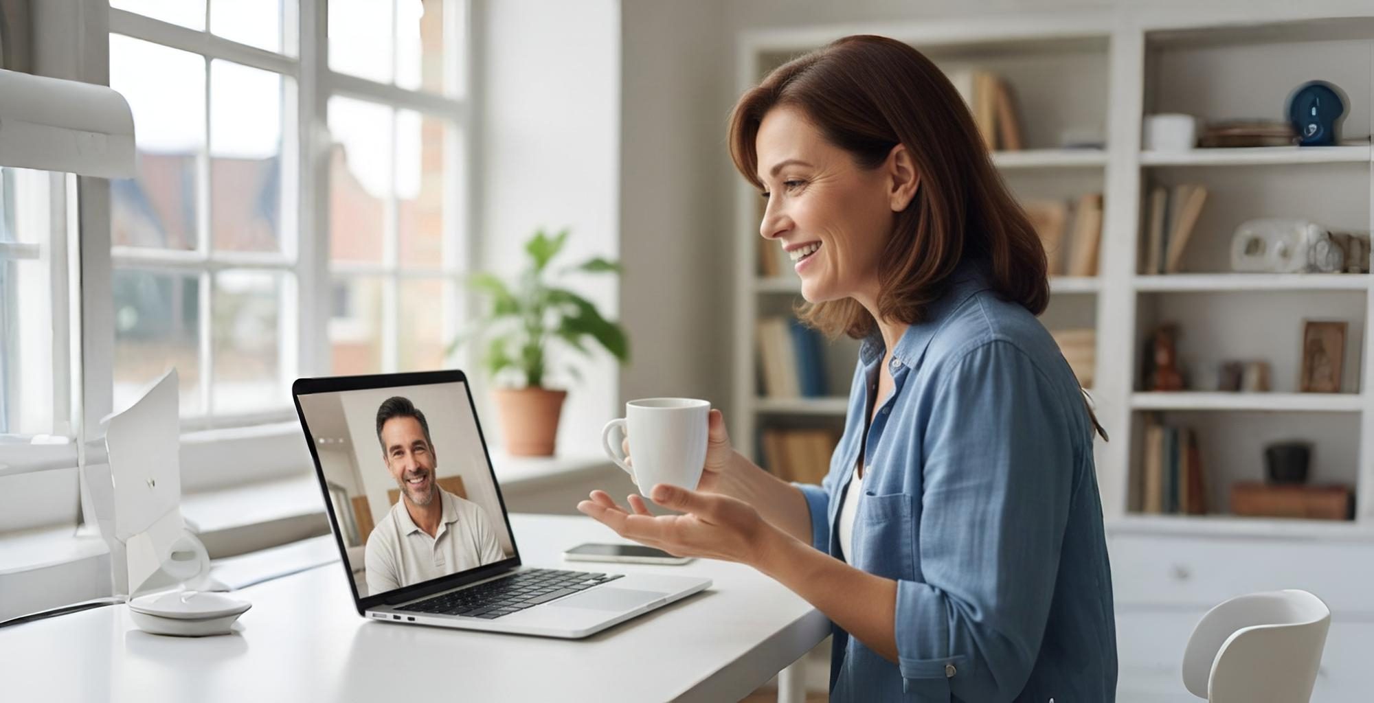 Inicio 5 Mujer sonriendo durante una videollamada en una computadora portátil en casa